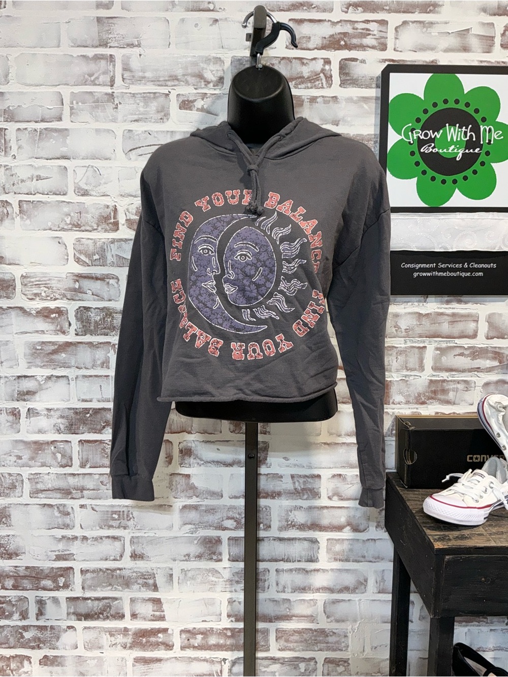 Mighty Fine Gray Hooded crop Sweatshirt